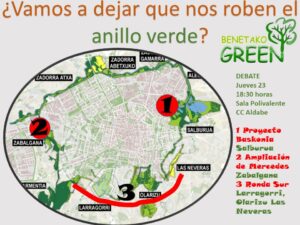 [:es]Charla (Vitoria-Gasteiz): ¿Vamos a dejar que nos roben el anillo verde?[:eu]Hitzaldia (Gasteiz): ¿Vamos a dejar que nos roben el anillo verde?[:] @ Sala Polivalente del Centro Cívico de Aldabe. 