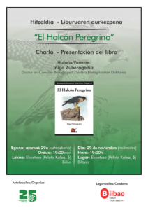 [:es]Charla y presentación del libro (Bilbao) 'El halcón peregrino'[:eu]Hitzaldia eta liburuaren aurkezpena (Bilbo) "El halcón peregrino"[:]