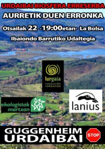 [:es]Charla (Bilbao) El reto al que se enfrenta la reserva de la biosfera de Urdaibai[:eu]Hitzaldia (Bilbo) Urdaibai biosfera erreserba aurretik duen erronka[:]